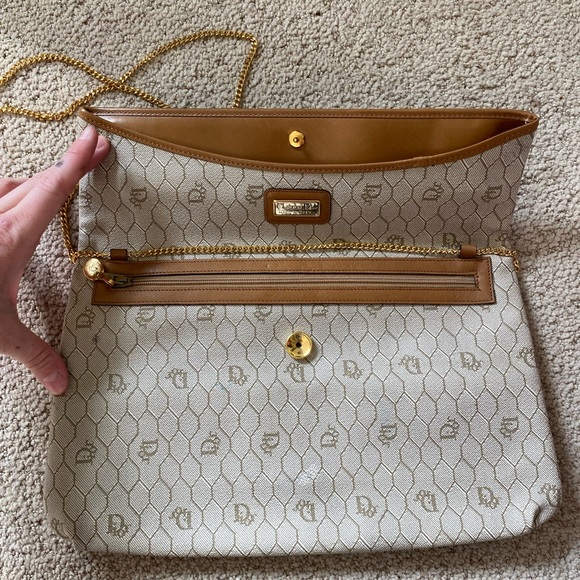 Rare Vintage Authentic Dior foldover honeycomb canvas and leather crossbody bag - Picture 9 of 15